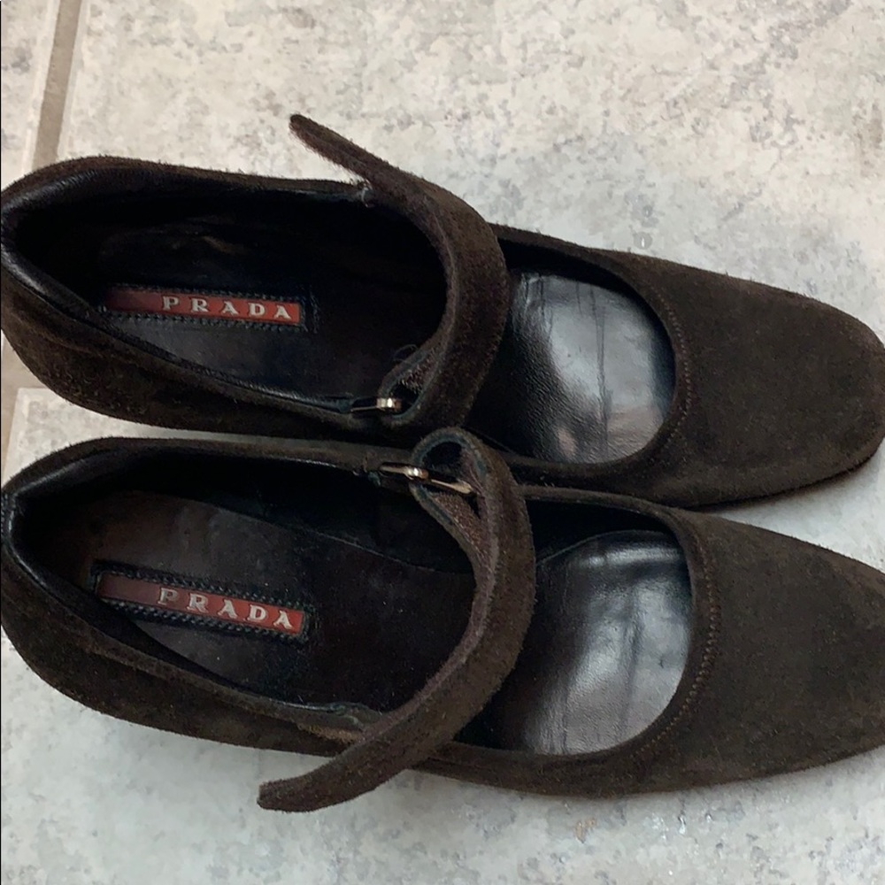 Prada brown suede wedge SZ 7